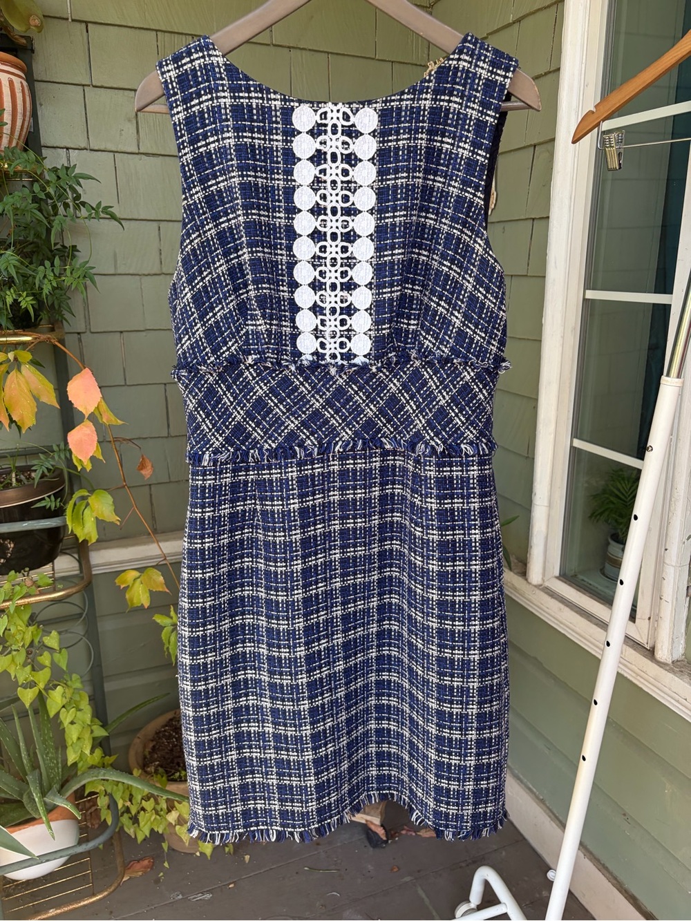 Trina Turk Blue & White Plaid Tweed Shift Dress